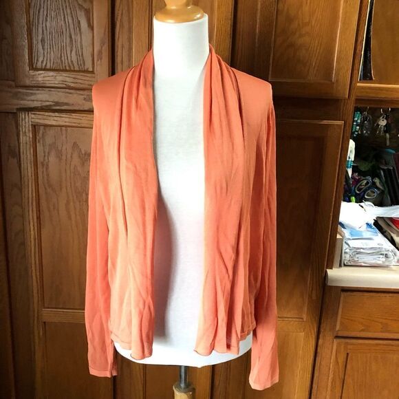 NWT Ann Klein Orange Open Semi-Sheer Cardigan Sweater - M - Picture 1 of 10
